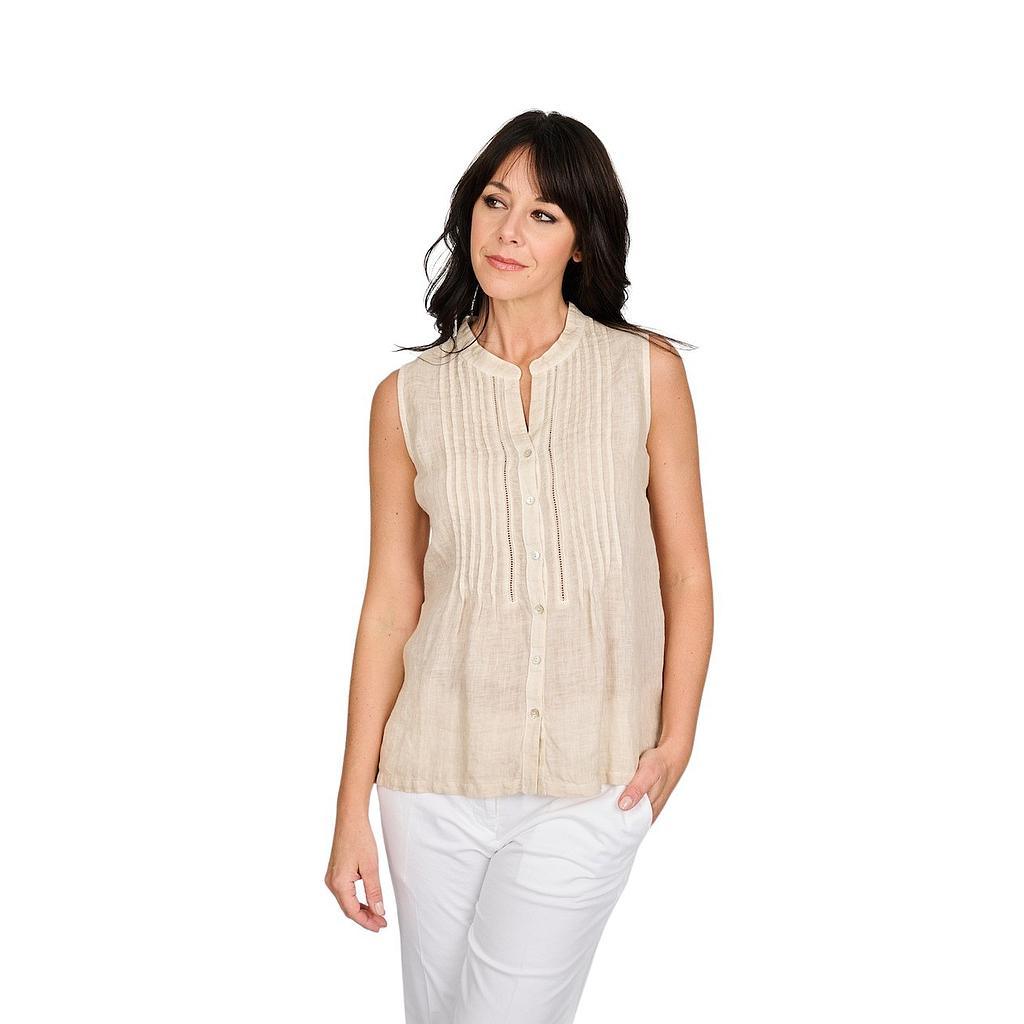 120% Lino blouse zonder mouwen dames beige - Artson Fashion