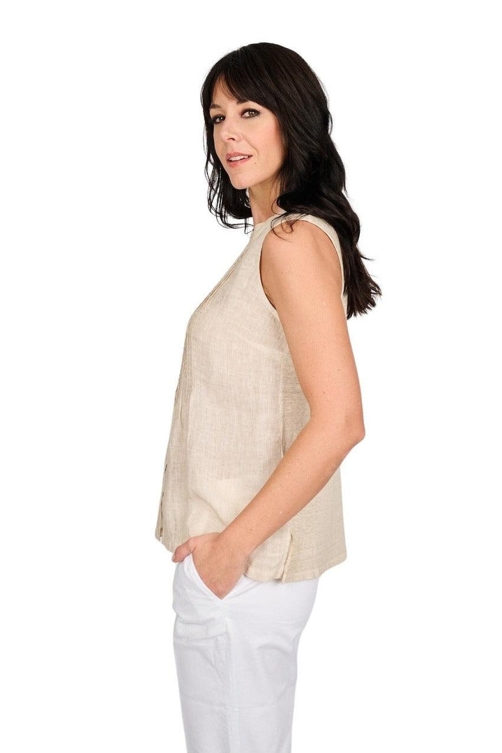 120% Lino blouse zonder mouwen dames beige - Artson Fashion