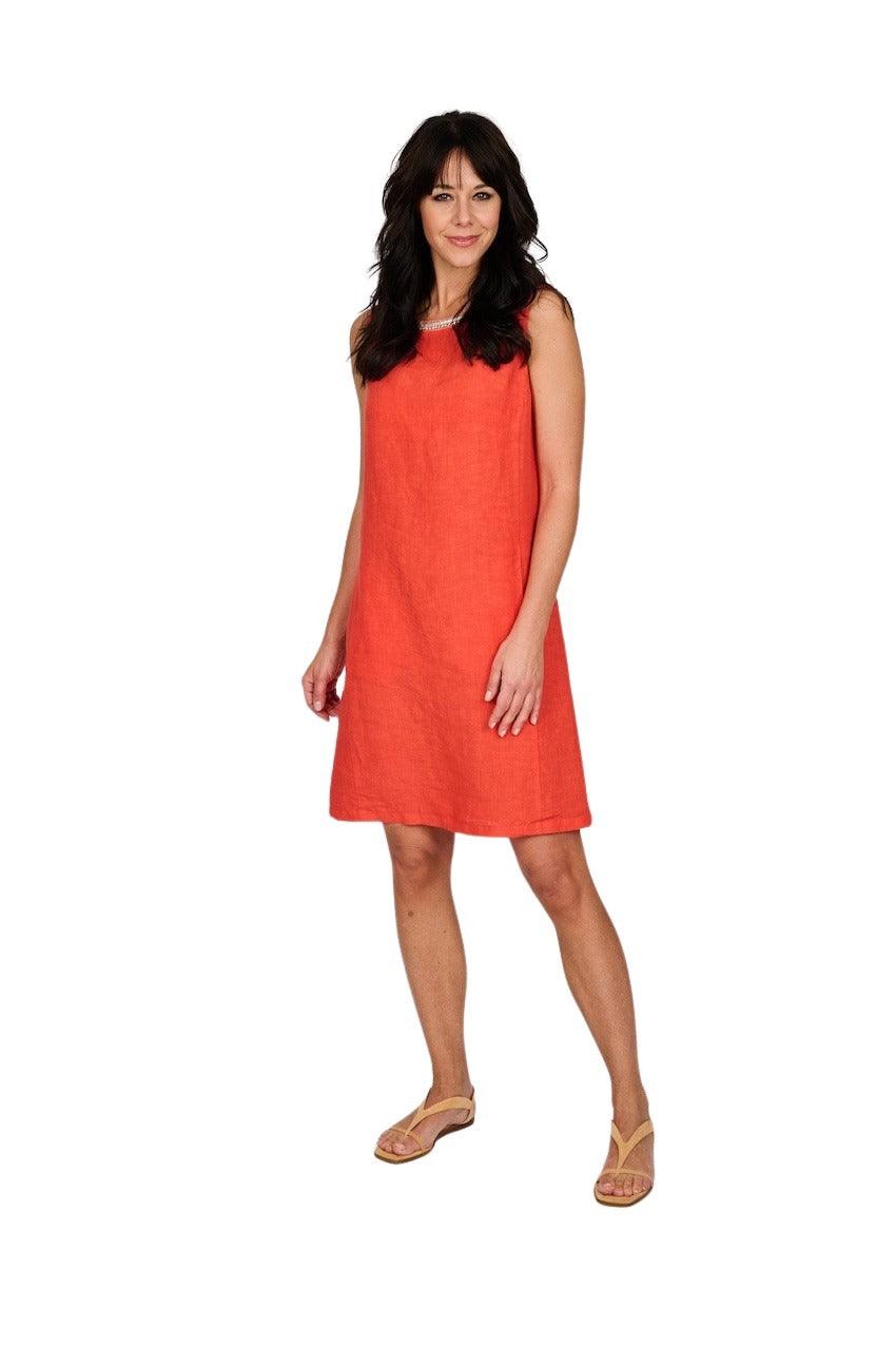 120% Lino kleedje dames oranje - Artson Fashion