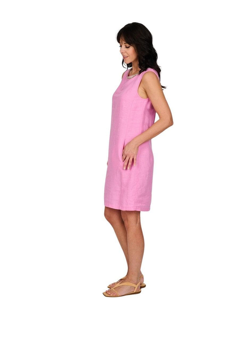120% Lino kleedje dames roze - Artson Fashion