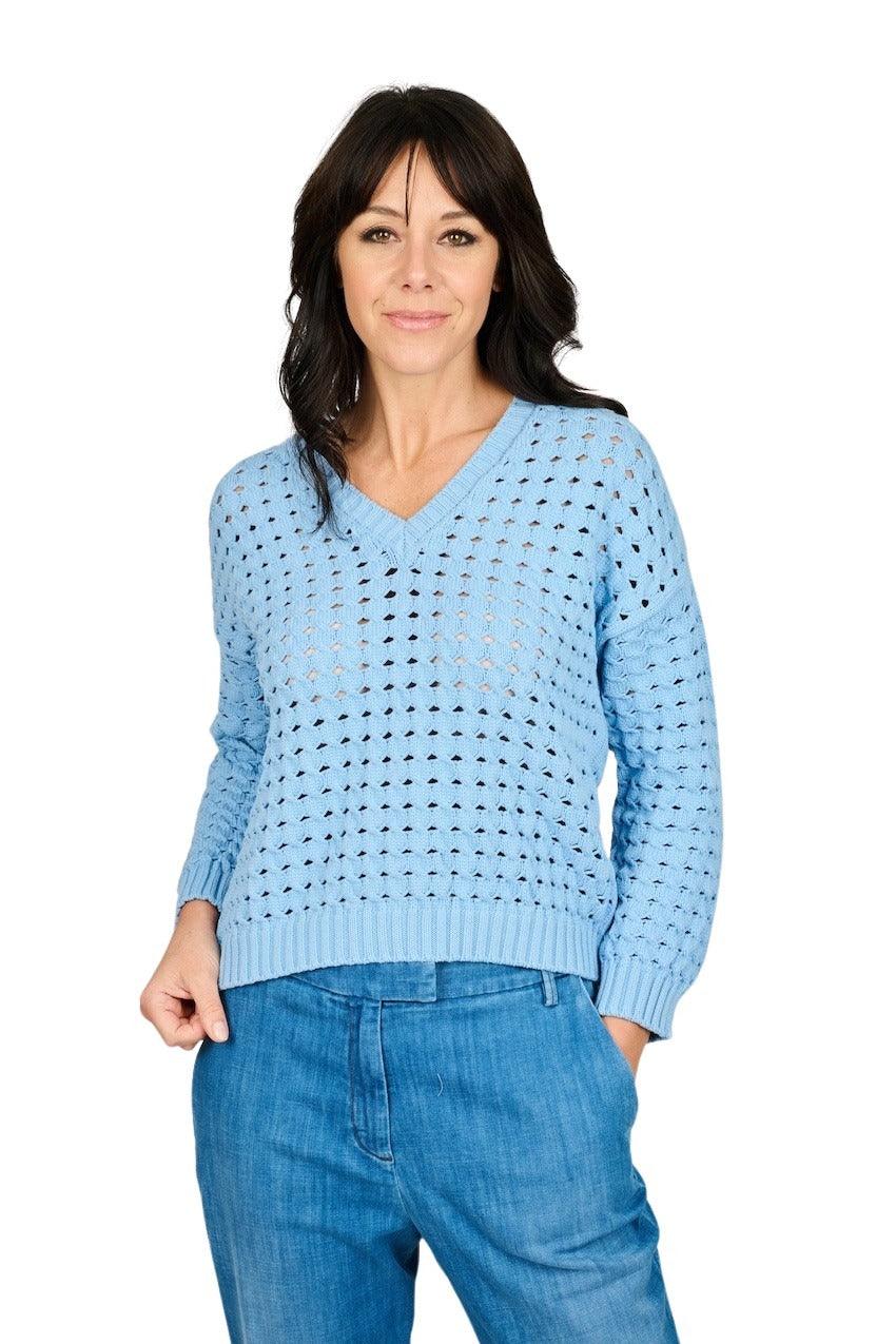 Anneclaire pull trui v-hals dames licht blauw - Artson Fashion