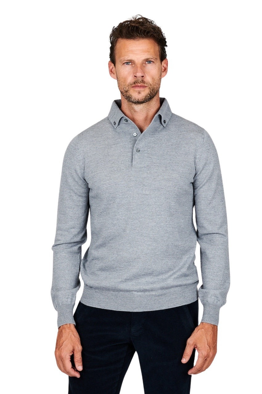 Gran Sasso Men polo shirt lange mouwen heren grijs