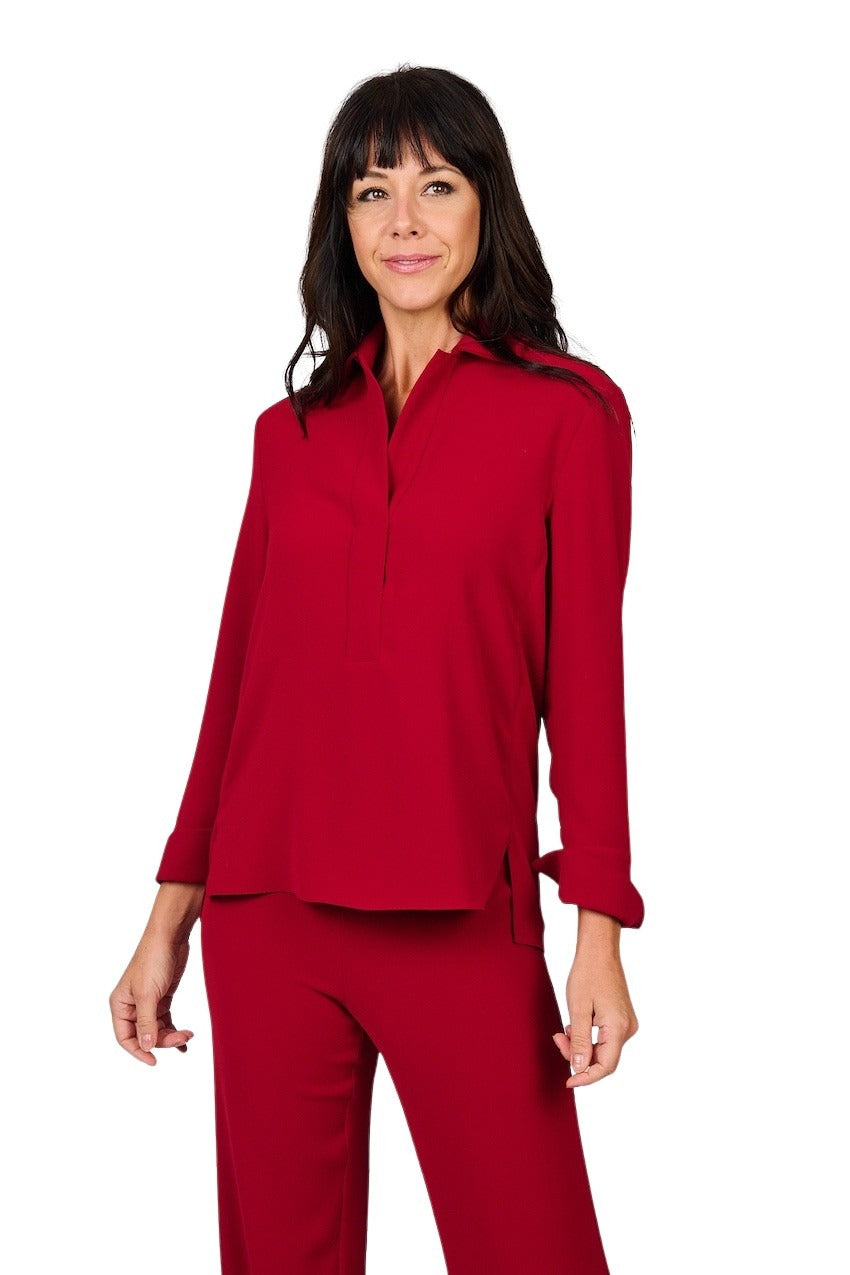 Natan Collection blouse lange mouwen dames donker rood BLANKO-N6NJ03-205