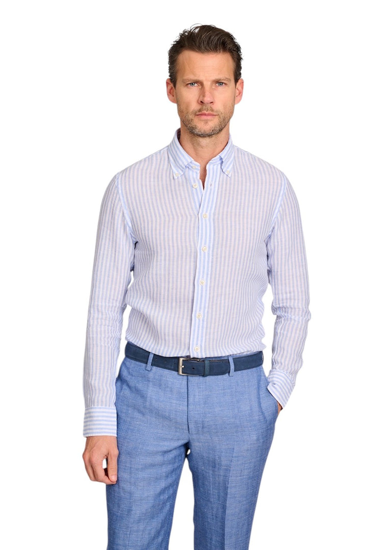 Camisa Profuomo manga larga slim fit azul de hombre