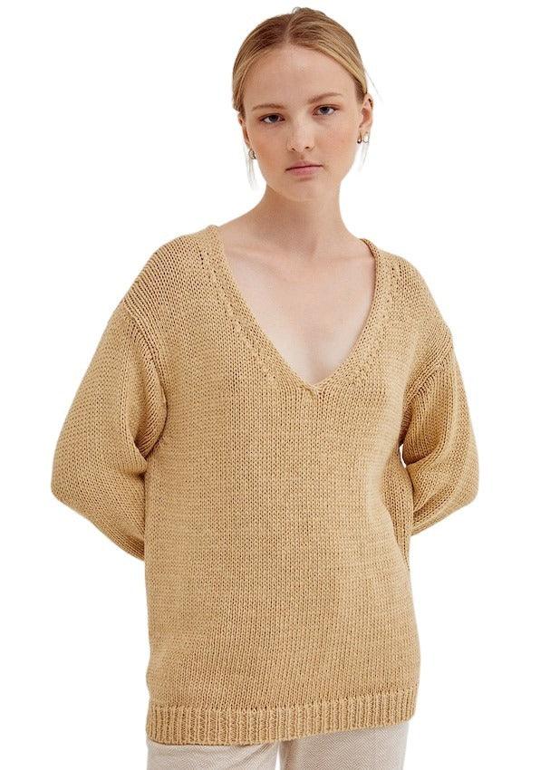 Anneclaire pull trui v-hals dames beige - Artson Fashion