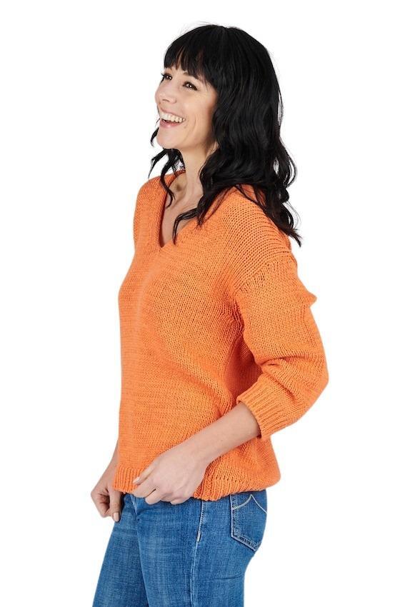 Anneclaire pull trui v-hals dames oranje - Artson Fashion