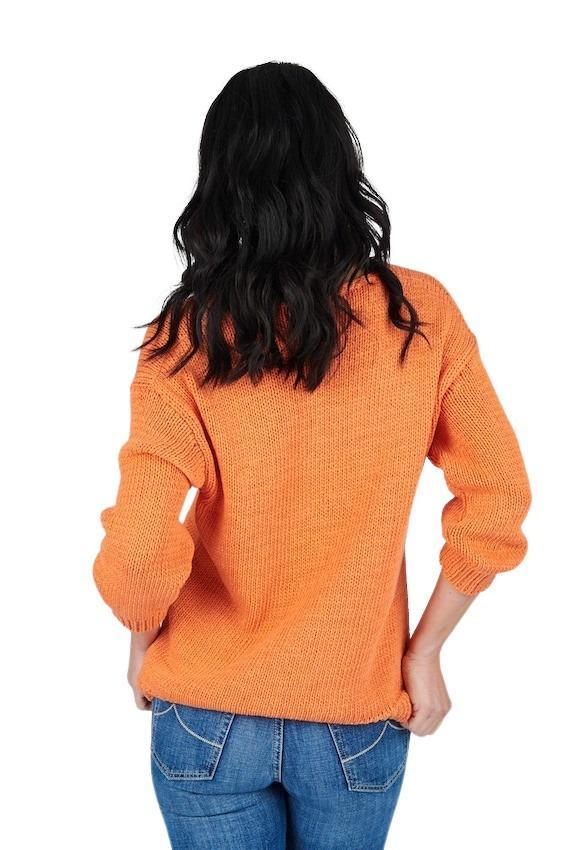 Anneclaire pull trui v-hals dames oranje - Artson Fashion